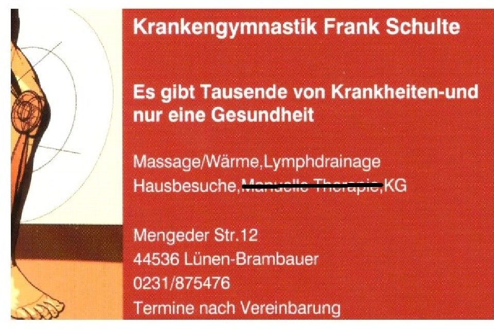 Visitenkarte Krankengymnastik Frank Schulte
